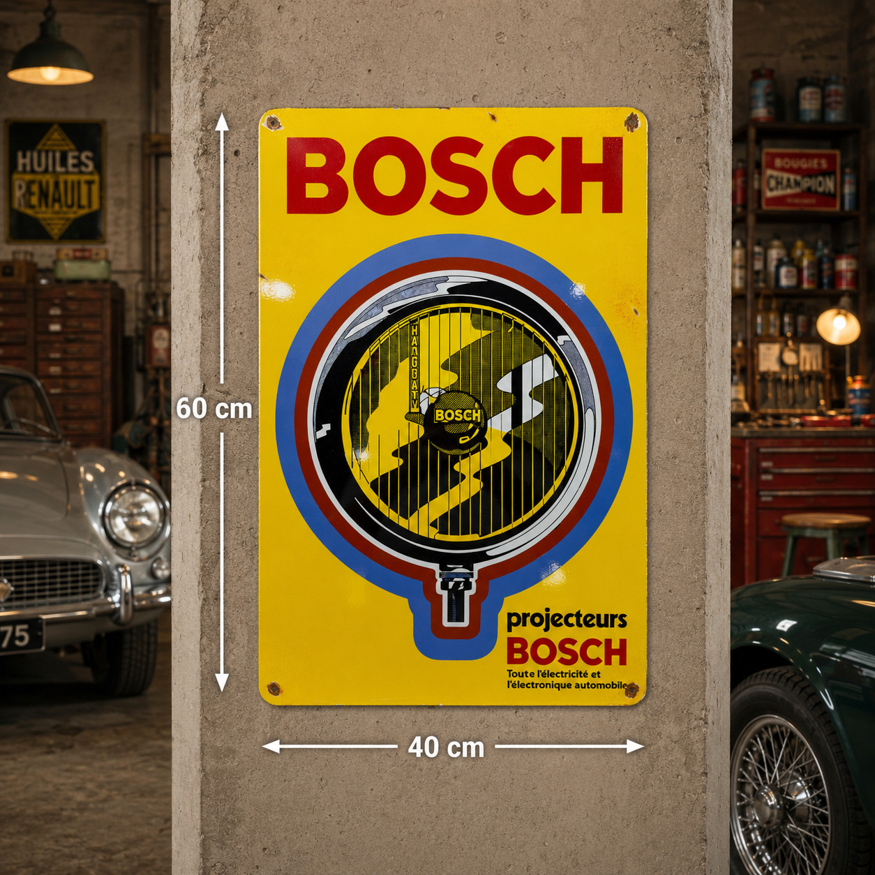 Bosch Vintage Rusty Headlamp Heavy Metal Sign – 40 × 60 cm (15.7” × 23.6”)