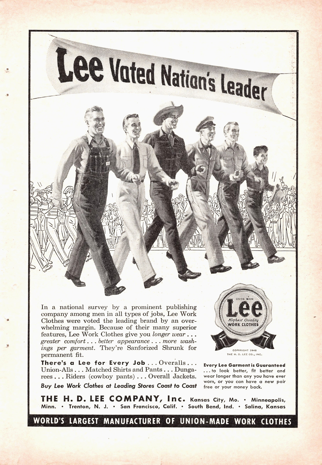 Lee Work Clothes Union Made Overalls Riders Dungarees H D Lee Co Mag Print Ad