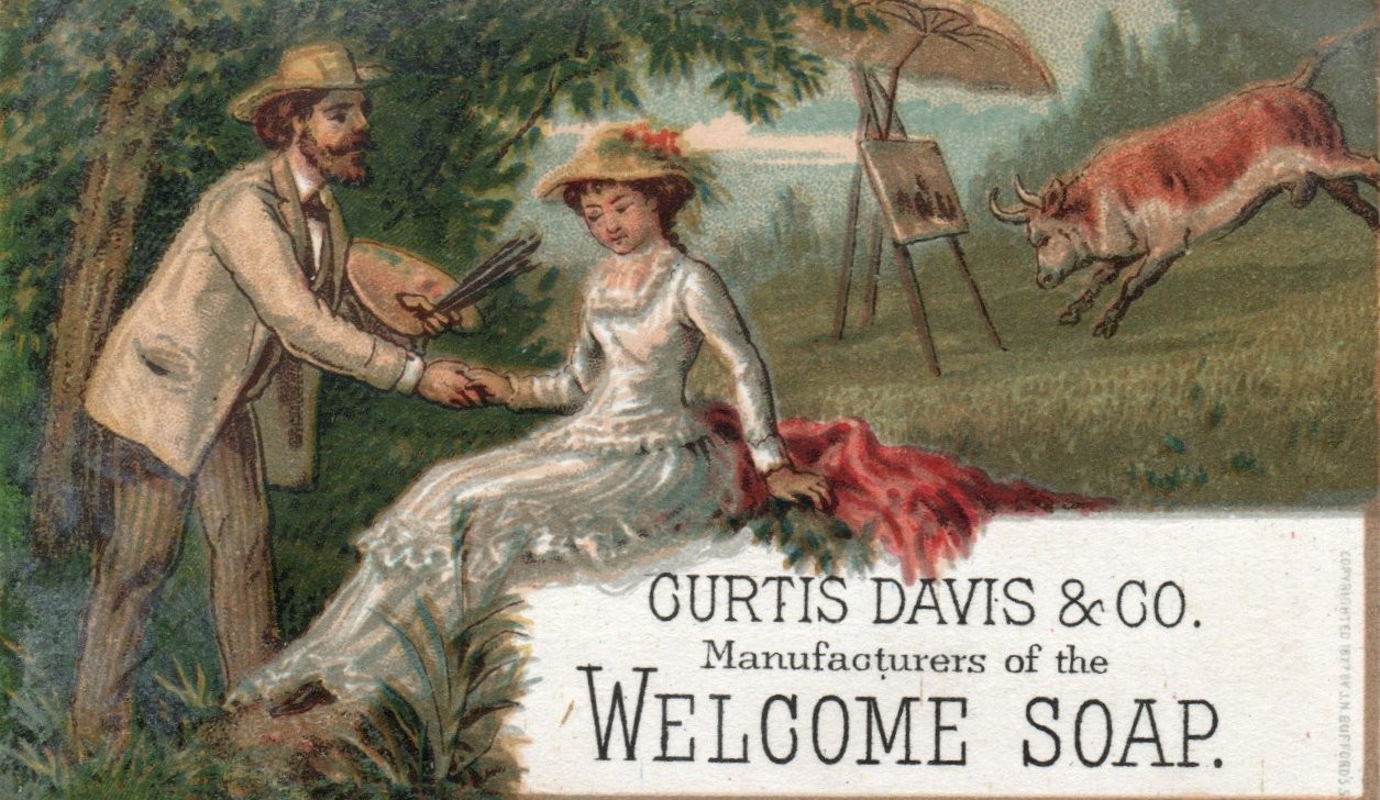 Victorian Trade Card Curtis Davis & Co. Welcome Soap-Artist & Bull