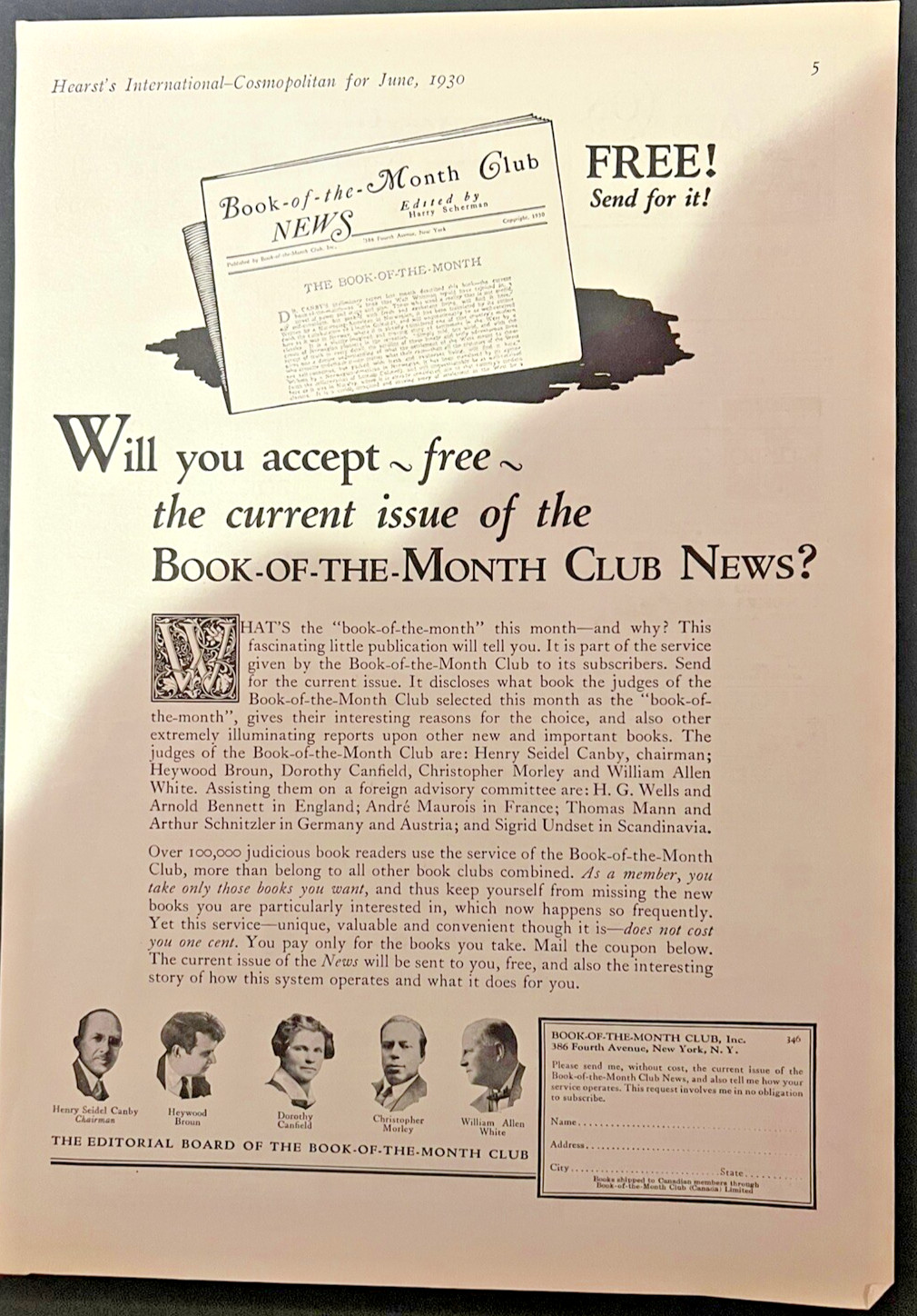 Vtg 1930s AD Book of the Month Club News