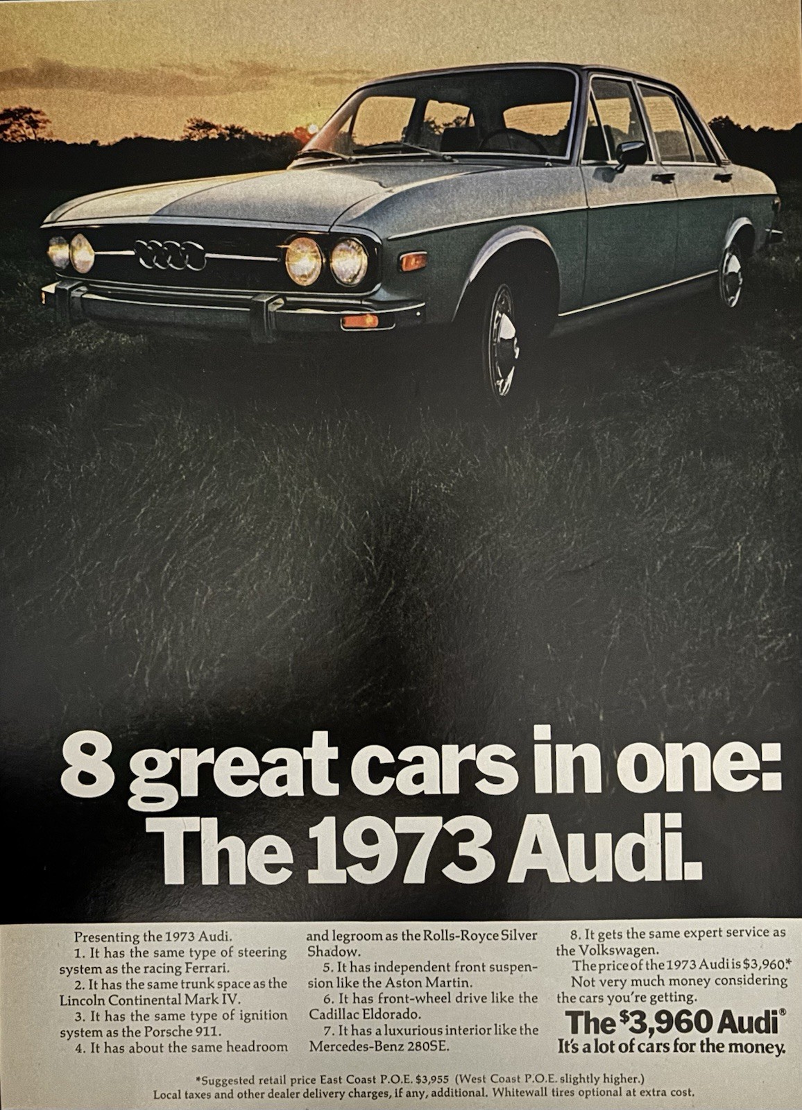 1973 Audi Original Vintage Advertisement Classic Car Ad