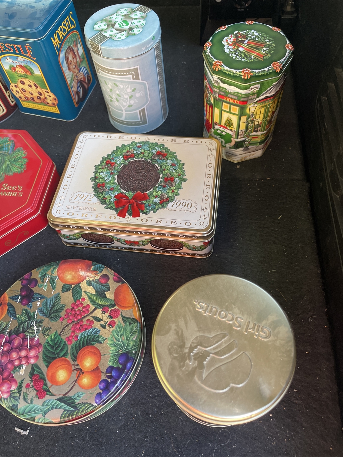 Lot Of 20 Candy Cookie Tins Estate Mixed Nestle Oreo M&M Resale Empty