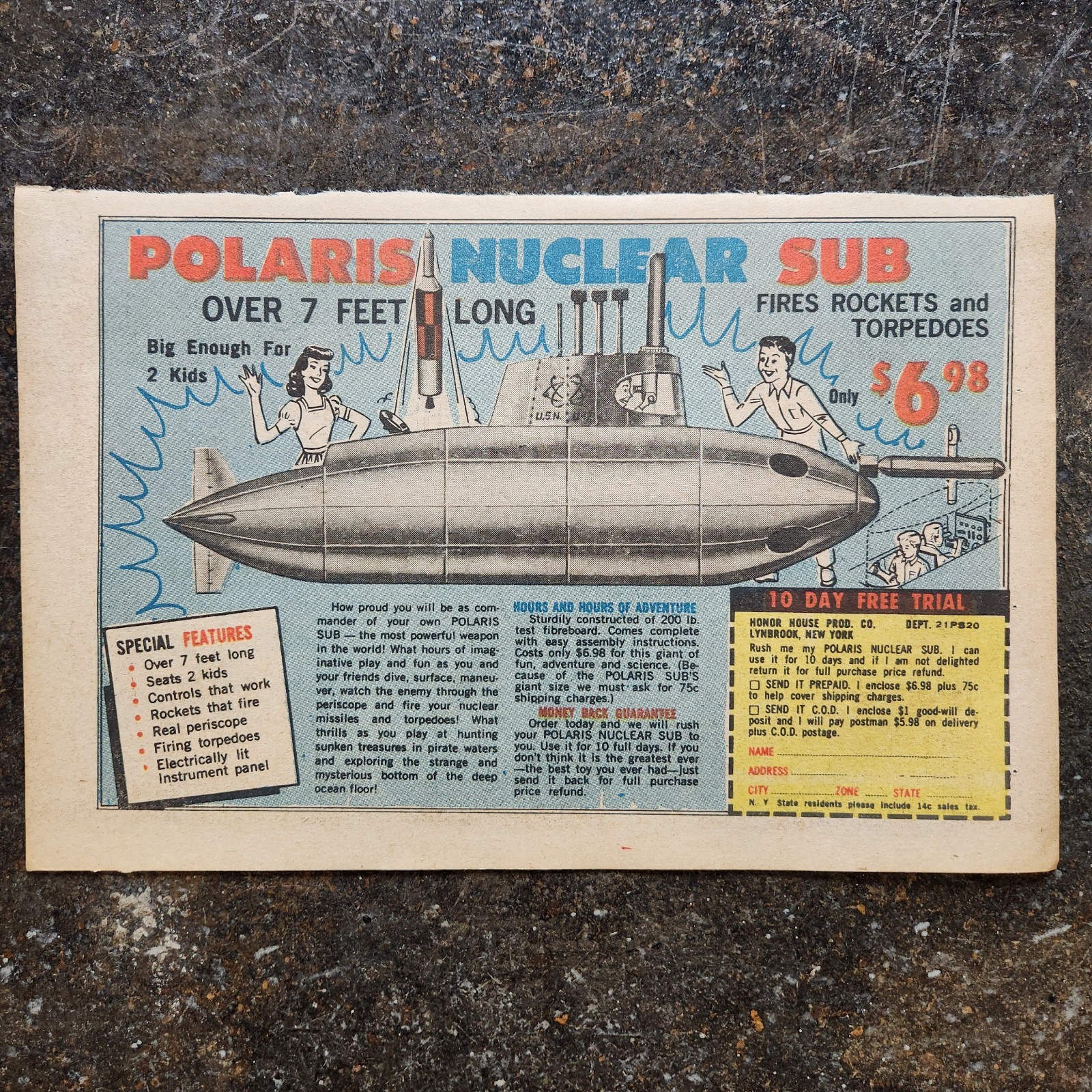 1966 Ad Polaris Nuclear Submarine Over 7 Feet Long, Honor House, Lynbrook