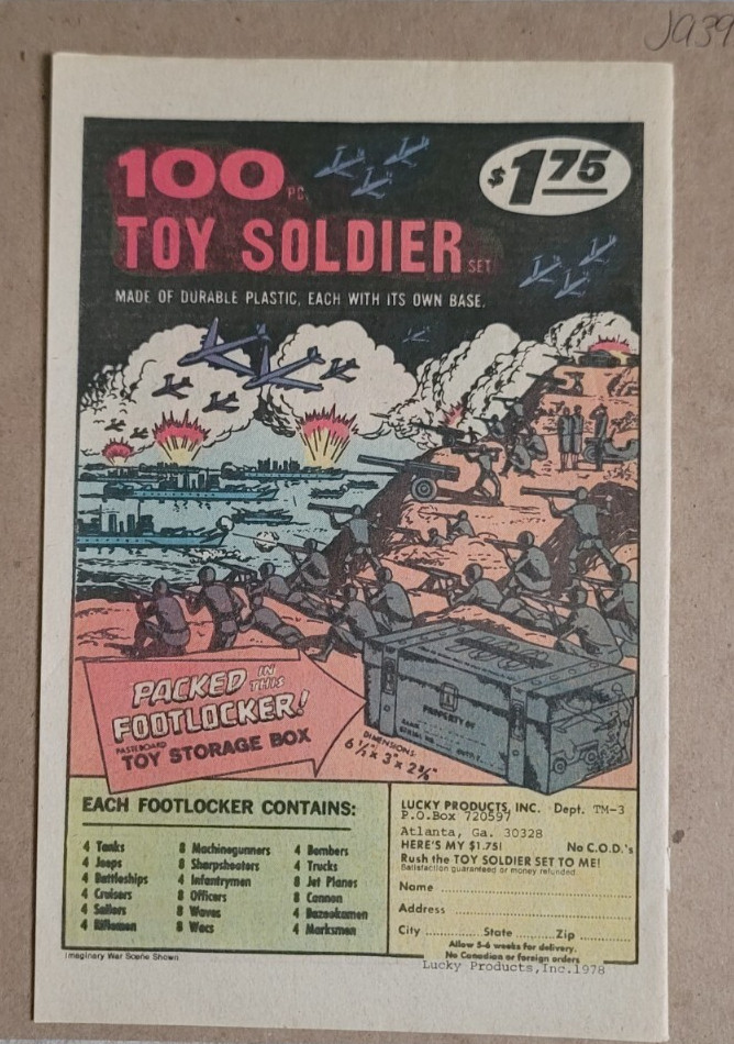 100 pc Toy Soldier Set Packed in Footlocker Print Ad 1980 (JA393