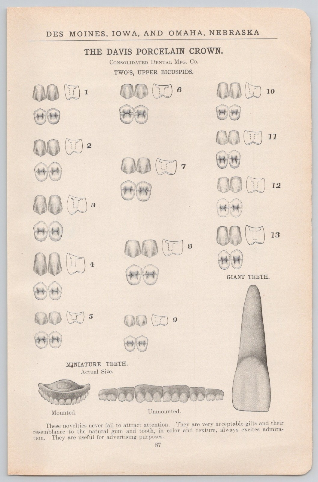 1905 Davis Porcelain Crown Upper Bicuspid Consolidated Dental Mfg Co Print Ad