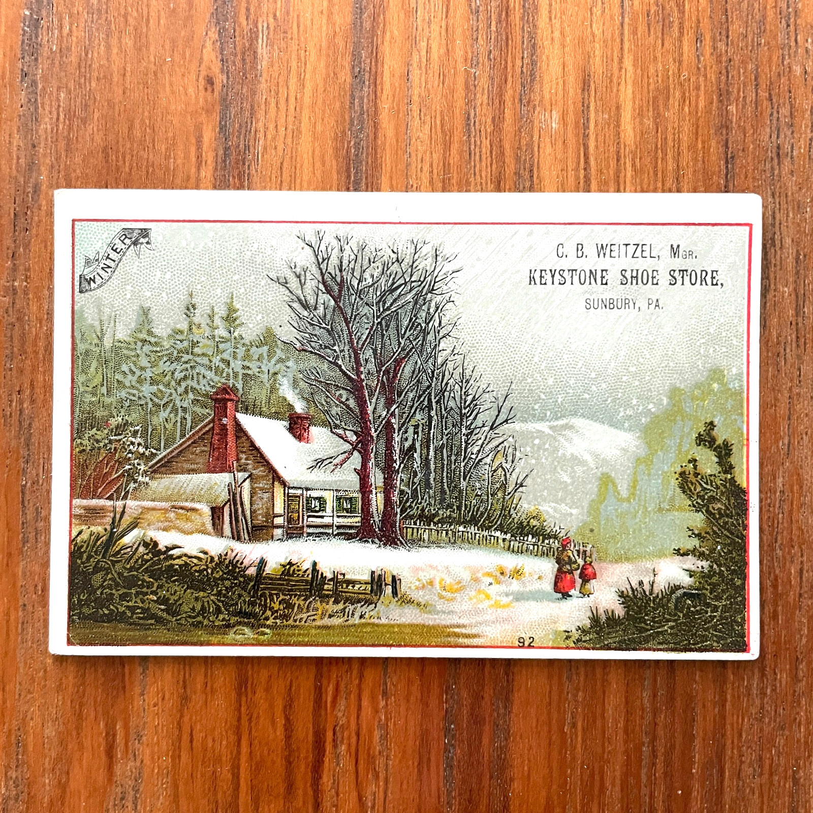SUNBURY PA Keystone Shoe Store Victorian Trade Card CB Weitzel