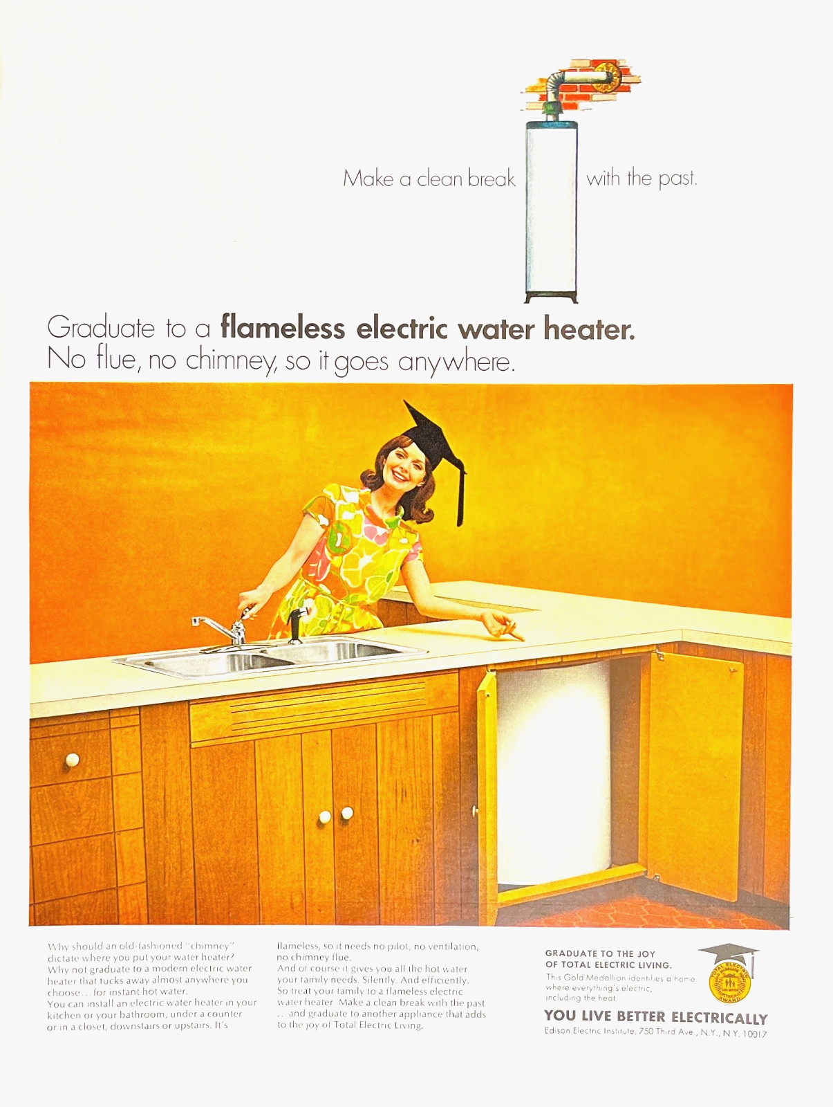 Gold Medallion Edison Electric Institute Flameless Water Heater Vtg Mag Print Ad
