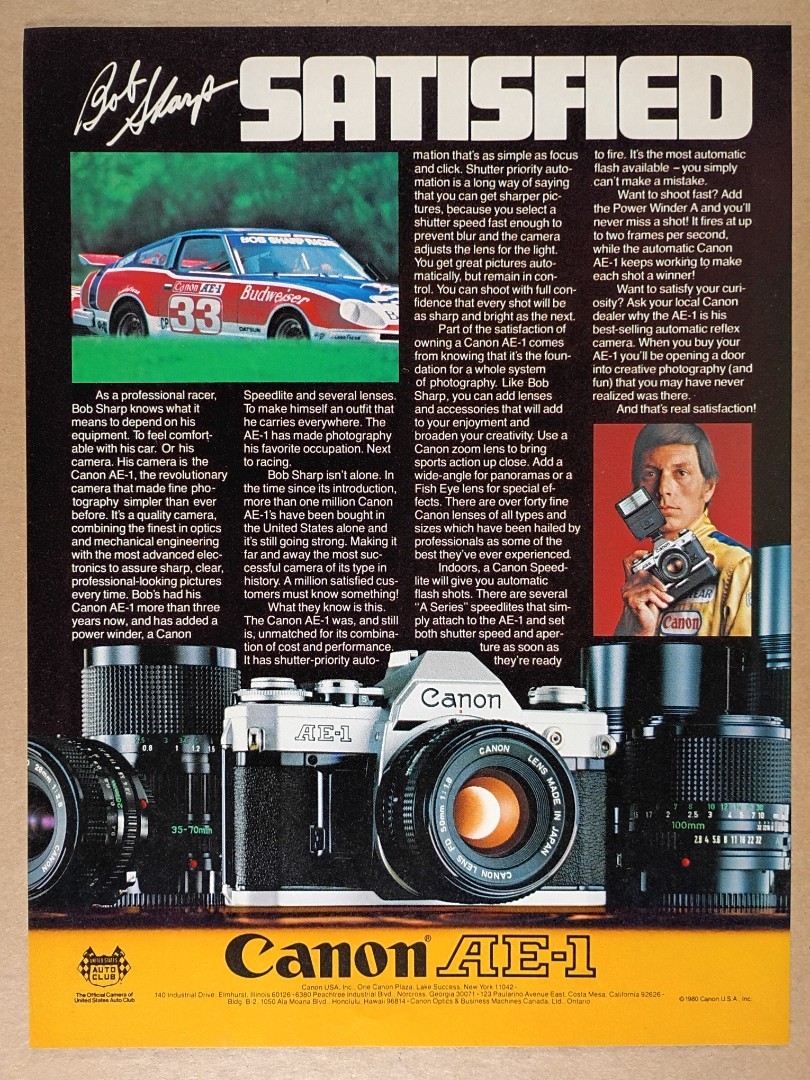 1981 Canon AE-1 Camera Bob Sharp vintage print Ad