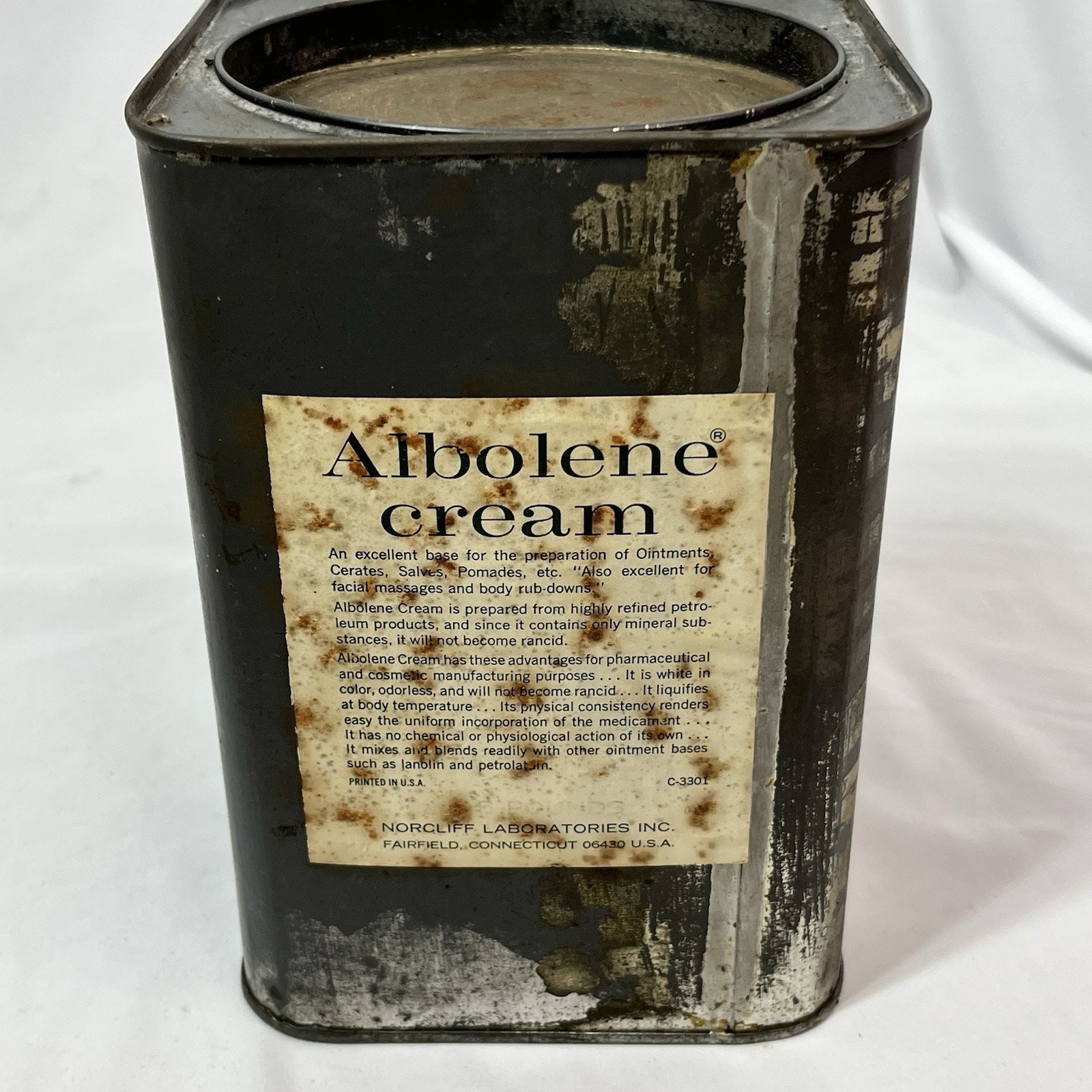 Albolene Cream Metal Tin 5 Pounds Norcliff Laboratories Made USA Vintage 1950s