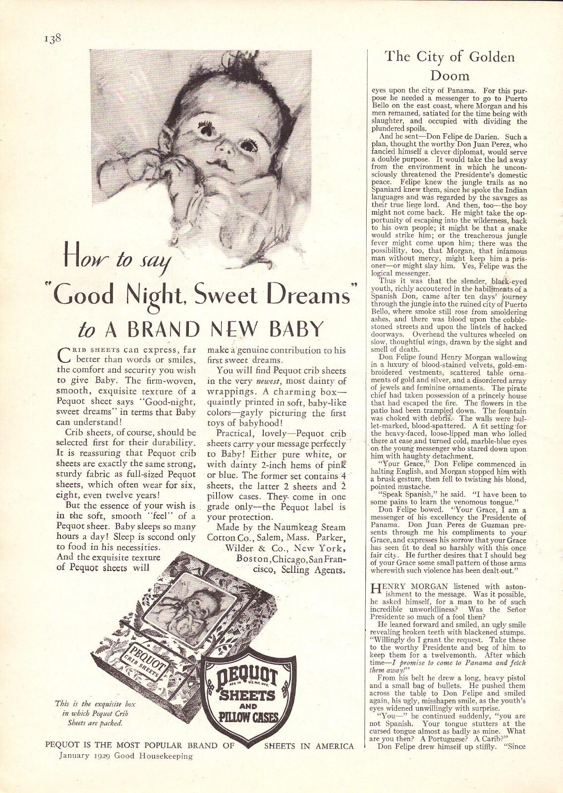 1929 Drano and Pequot Sheets Print Ad
