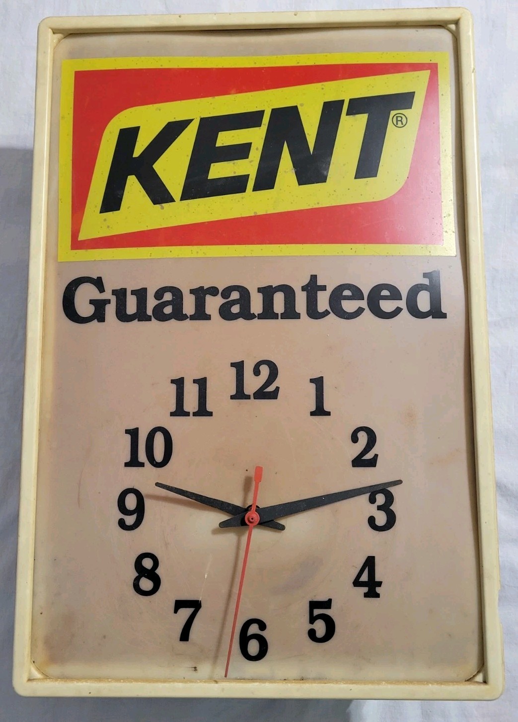 Vtg Kent Feeds Advertising Wall Clock 14 x 21 x 4.5″ Does Not Work Patina READ