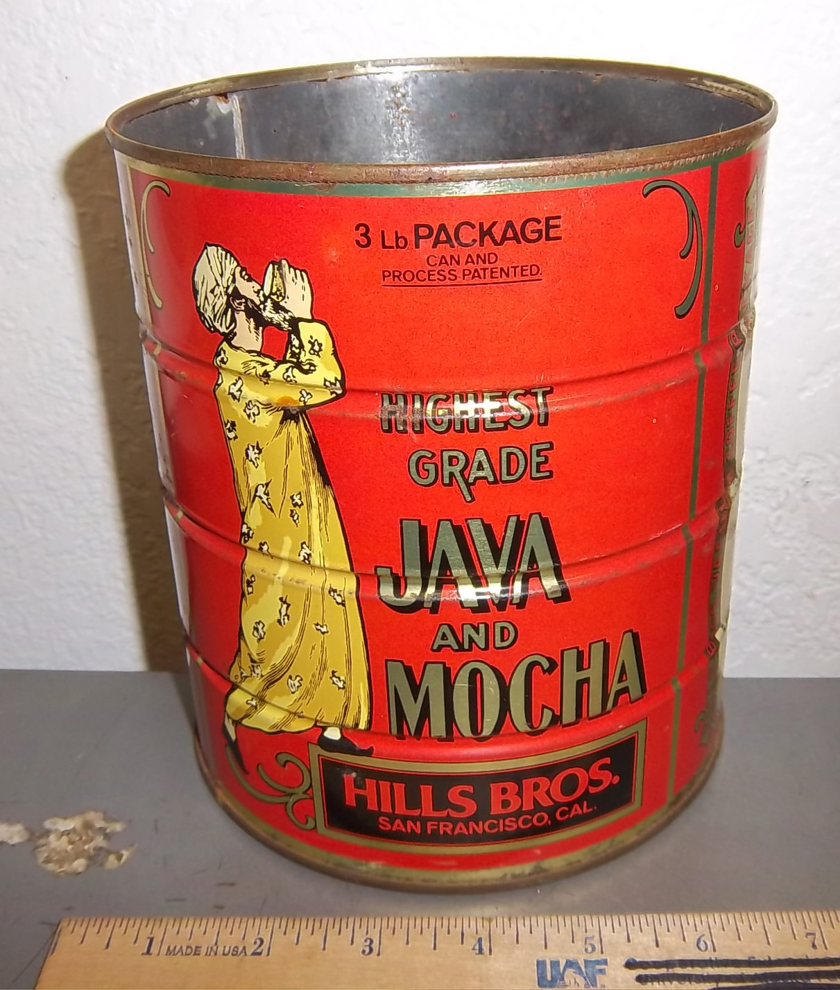 Vintage Hills Bros 3 lb Java & Mocha coffee tin (no lid), fantastic graphics!