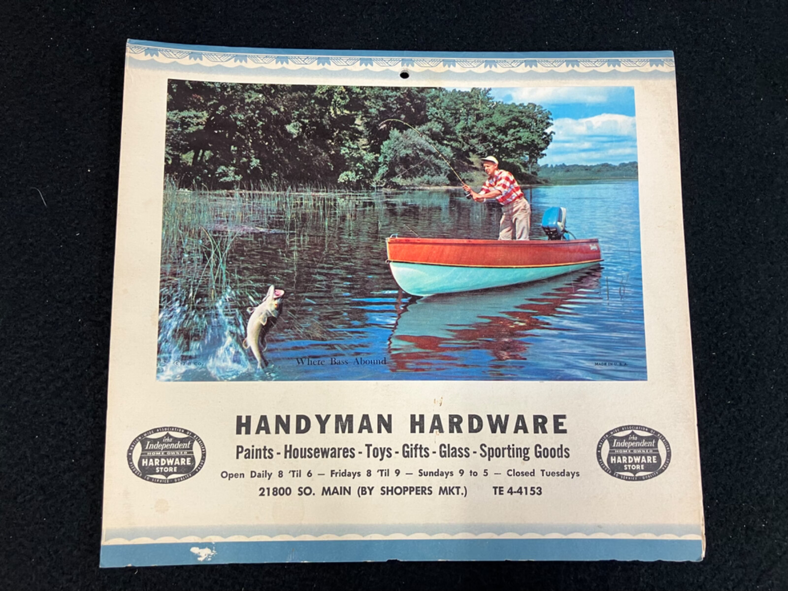 1964 FOLDOUT CALENDAR, HANDYMAN HARDWARE, CARSON, CALIFORNIA 8.5″X18.5″ UNFOLDED