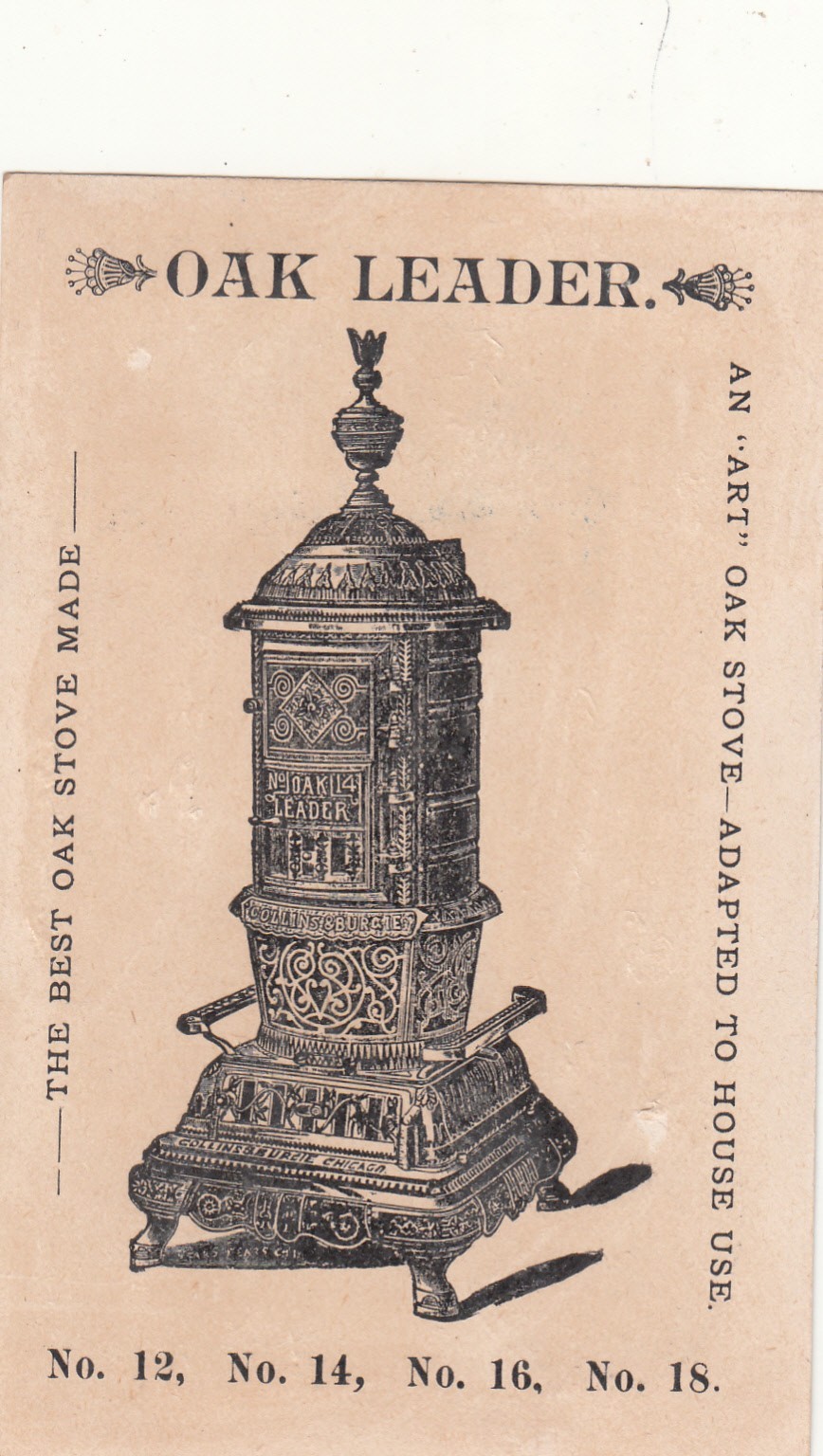 Leader Stoves & Ranges Collins & Burgie Chicago Dogs Oak Vict Card c1880s