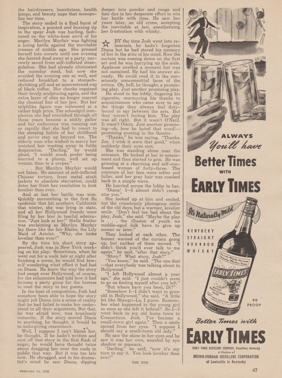 1942 Early Times Bourbon Whisky – On Stage Tap Dancing Tuxedo Guy – Print Ad Art