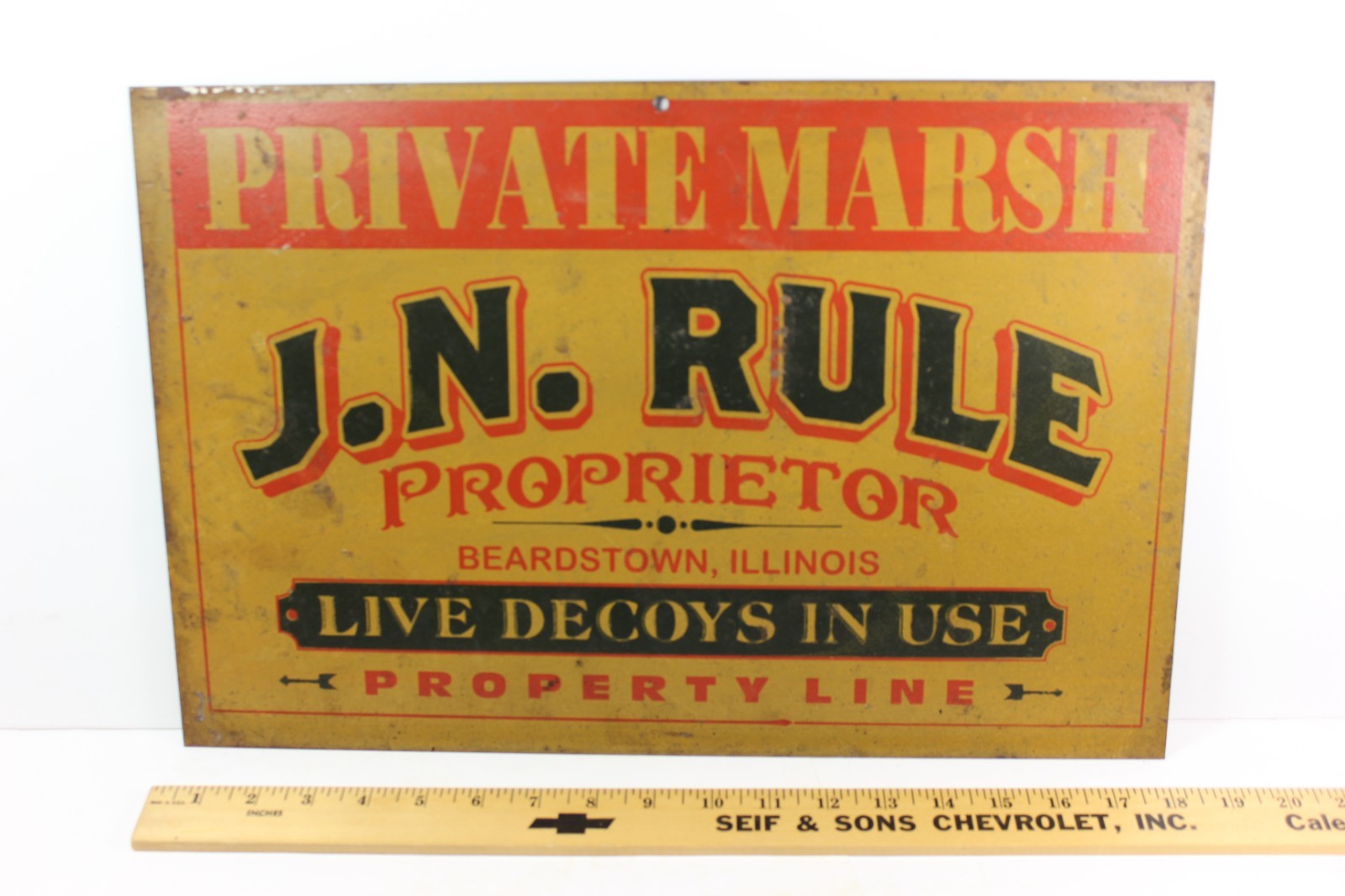 PRIVATE MARSH – J.N. RULE PROPIETOR – BEARDSTOWN, ILLINOIS HEAVY STEEL 18′” SIGN