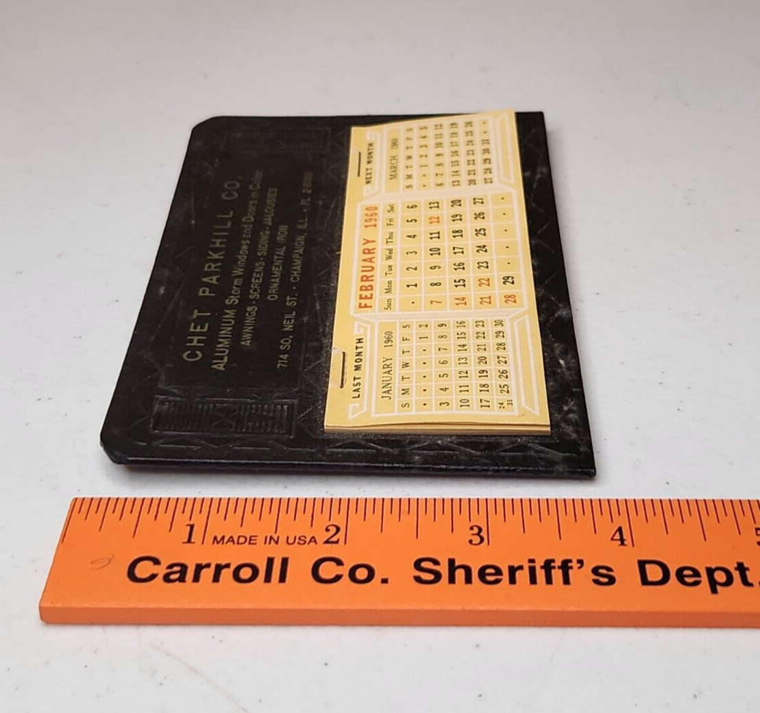 Vintage 1960 DESK CALENDAR CHET PARKHILL Co CHAMPAIGN ILLINOIS Aluminum Siding