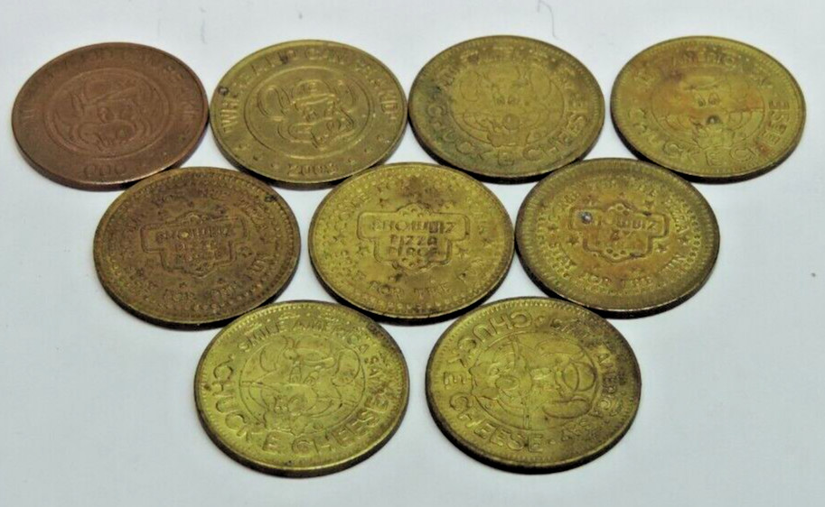 Showbiz Pizza Place and Chuck E Cheese Game Token 9x Lot Vintage 1980’s