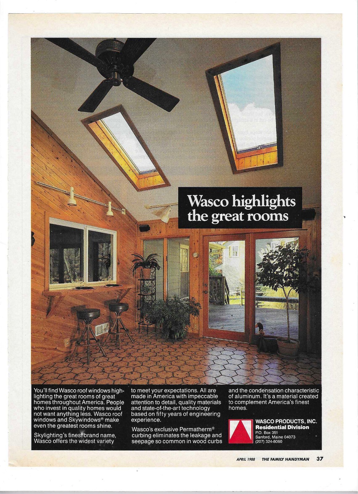 1988 Wasco Roof Windows Skylights Sanford Maine Vintage Print Advertisement
