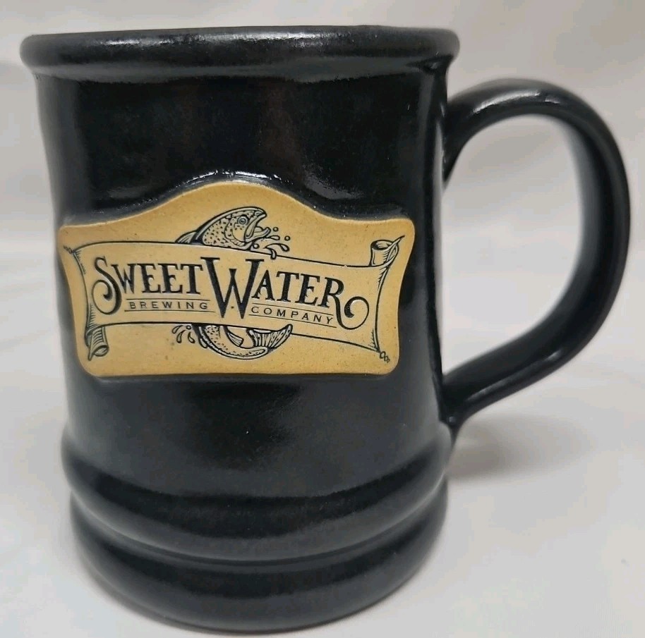 Sweet Water Brewing Company Deneen Hand Thrown Pottery Coffee Mug 2016 Black Cup