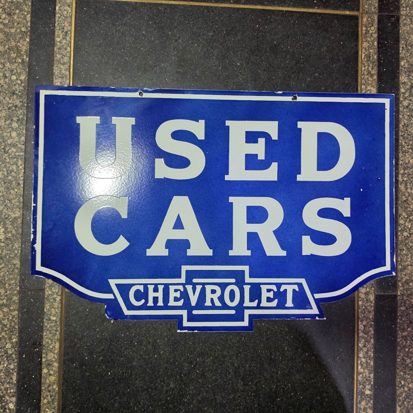 USEDCARS CHEVROLET 2-SIDED PORCELAIN ENAMEL SIGN 30 X 20 INCHES