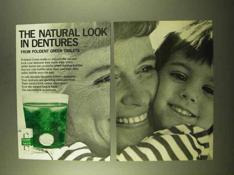 1970 Polident Green Tablets Ad – Natural Look Dentures