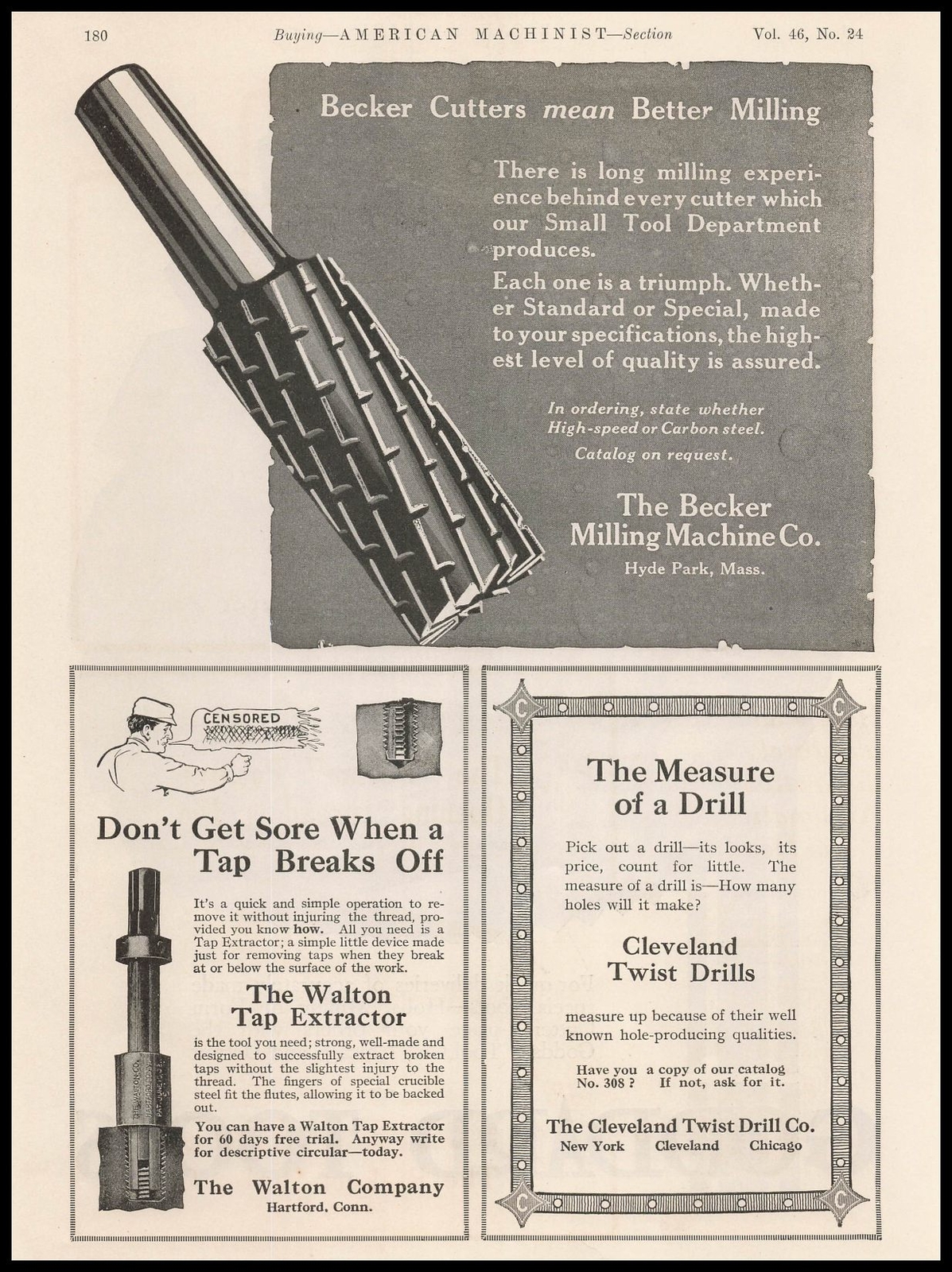 1917 Becker Milling Machine Co Hyder Park Massachusetts Cutters Vintage Print Ad