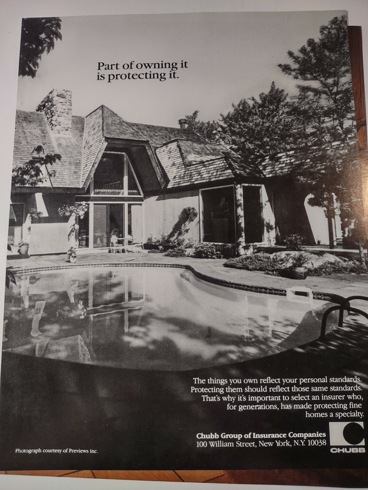 Chubb Group of Insurance Companies Part of Owning It Vintage 1980s Print Ad