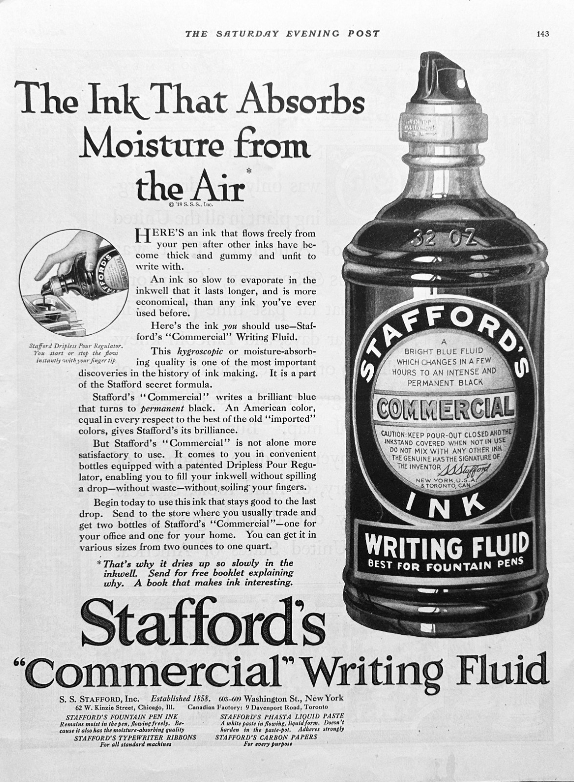 1919 – Got Ink? Stafford’s Commercial Ink – Writing Fluid AD #2019