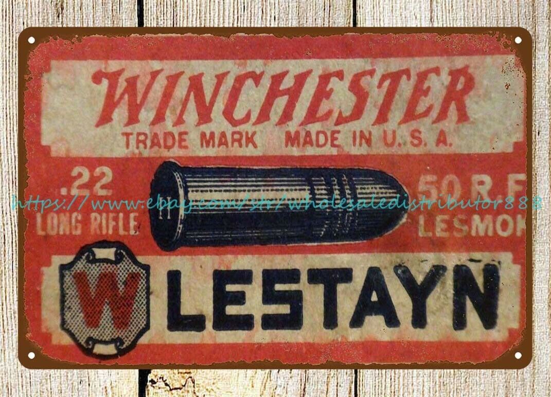 1920’S LESTAYN .22 long rifle ammo metal tin sign hunting sporting arms ammogun