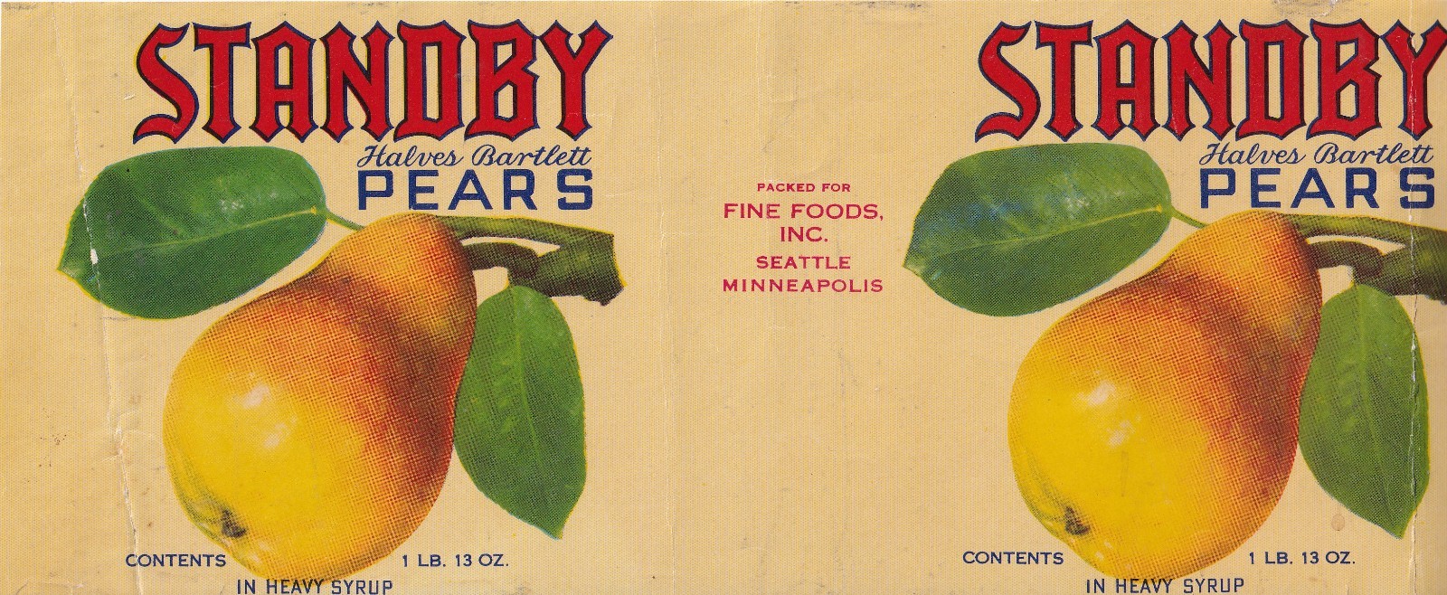 Standby Bartlett Peara Can Label Fine Foods Seattle Minneapolis