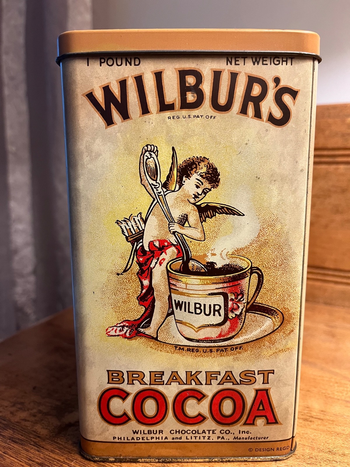 VINTAGE RETRO WILBUR’S BREAKFAST COCOA LITITZ PA TIN ADVERTISING CONTAINER