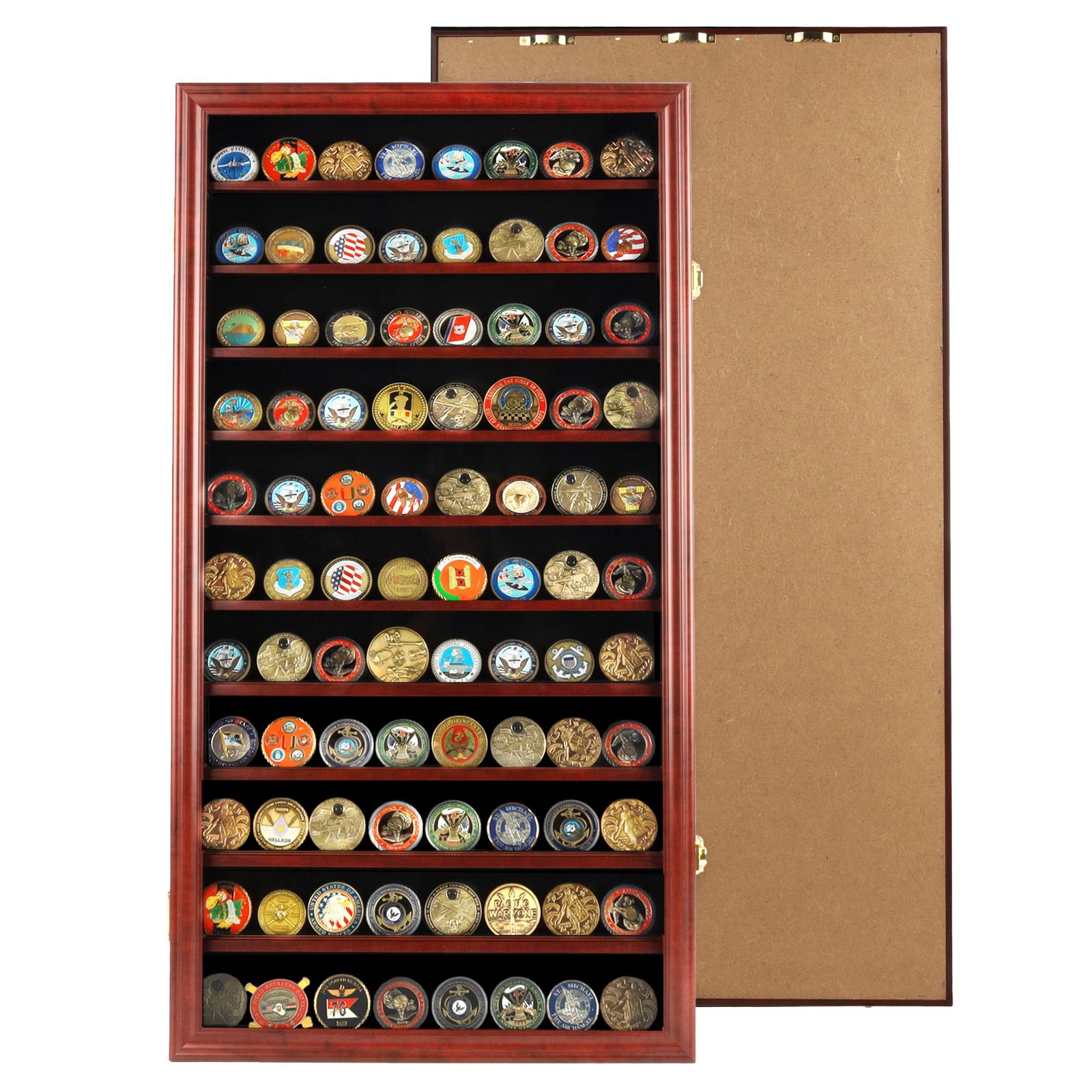 DisplayGifts Military Challenge Coin Display Case Poker Chips Mahogany Finish