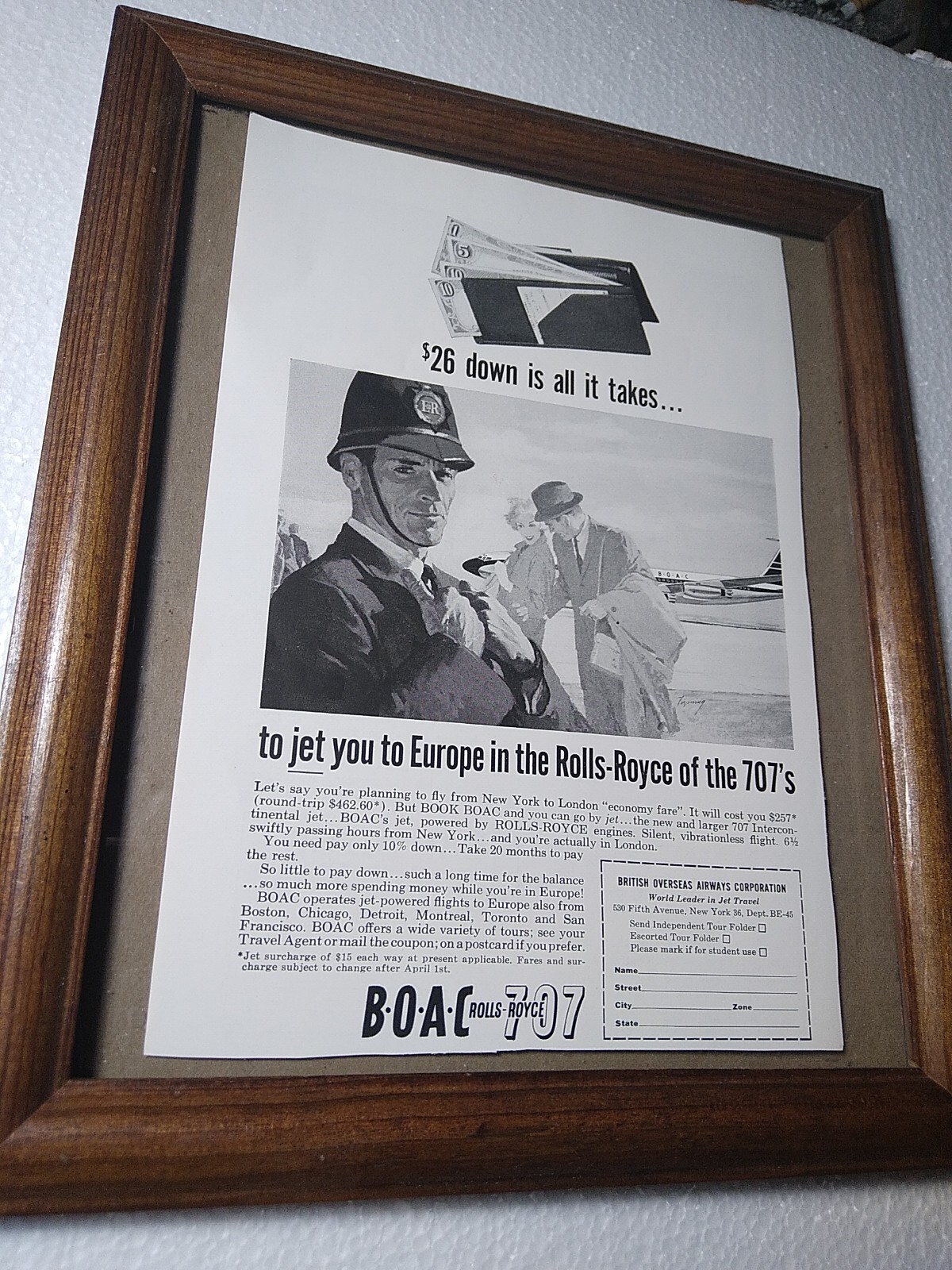 1960 Print Ad Boac ROLLS-Royce 707 Jet 6.5×9.5″ in vintage 8×10 frame unmatted