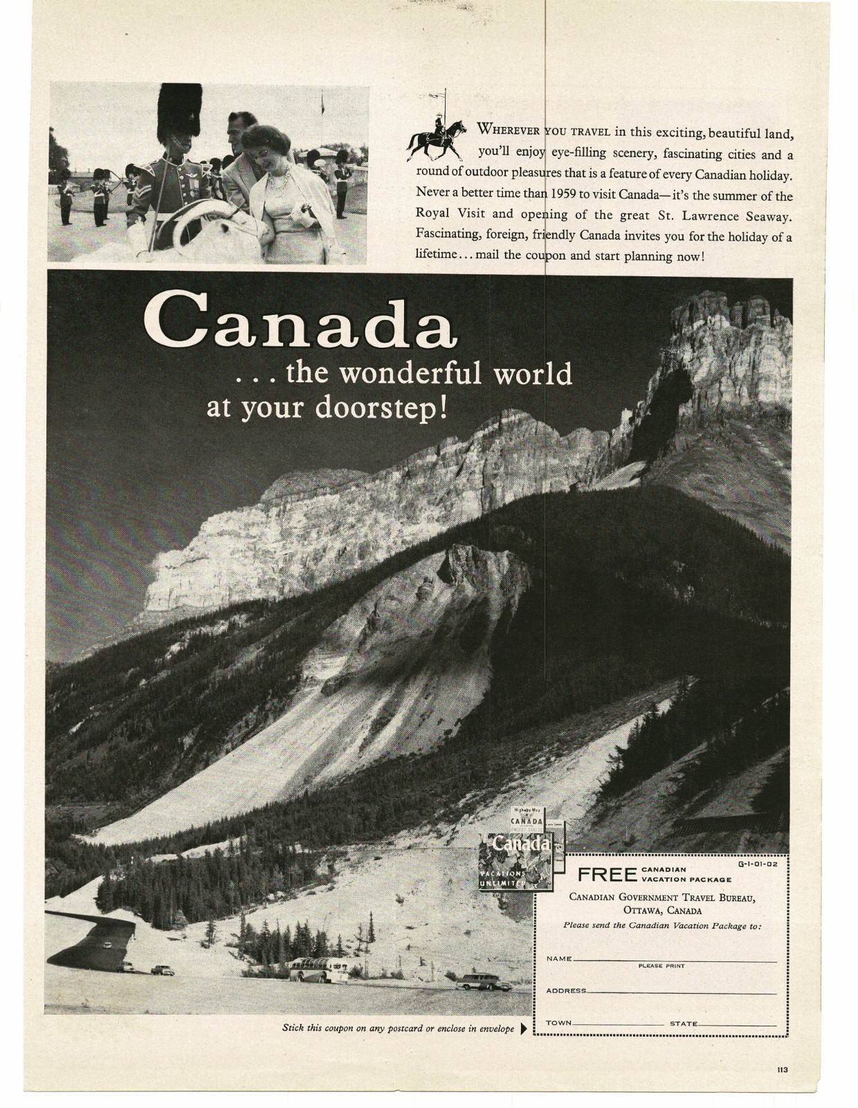 1959 Canadian Government Travel Bureau Rocky Mountains Vintage Print Ad