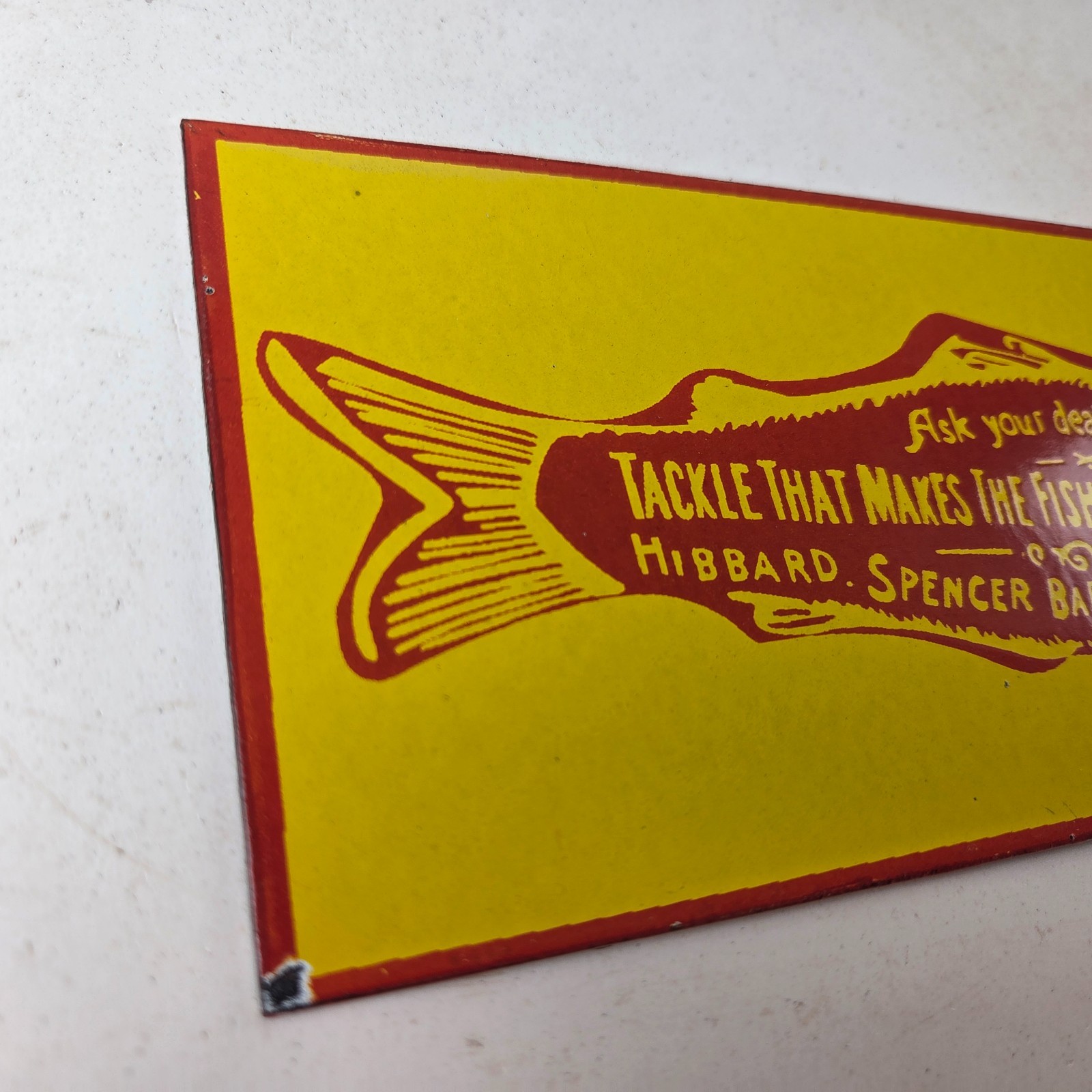 Vintage Fish Tackle Sign – Fishing Dealers Porcelain Advertising Sign