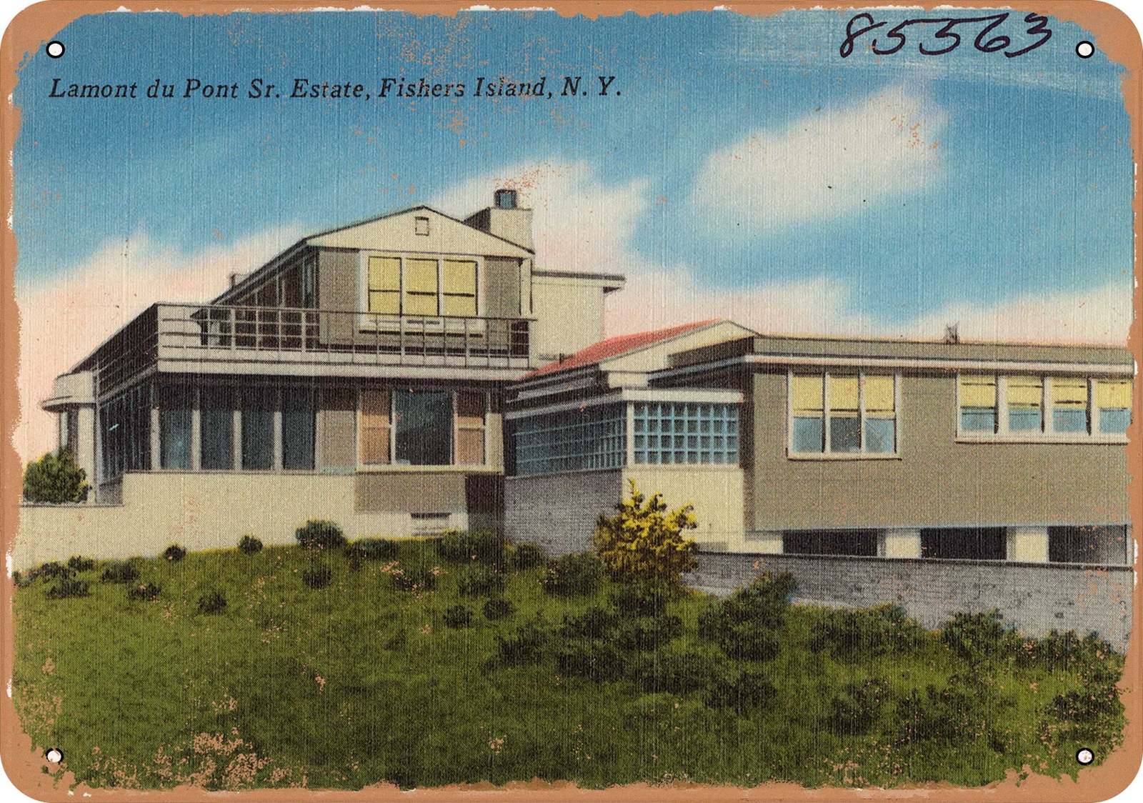 METAL SIGN – New York Postcard – Lamont du Pont Sr. Estate, Fishers Island, N.