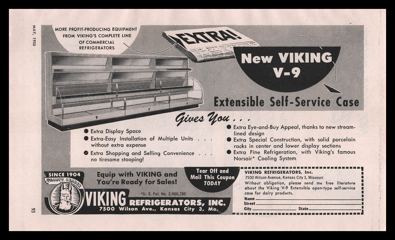 1950 Viking Refrigerators Kansas City Self-Service Grocery Store Cases Print Ad