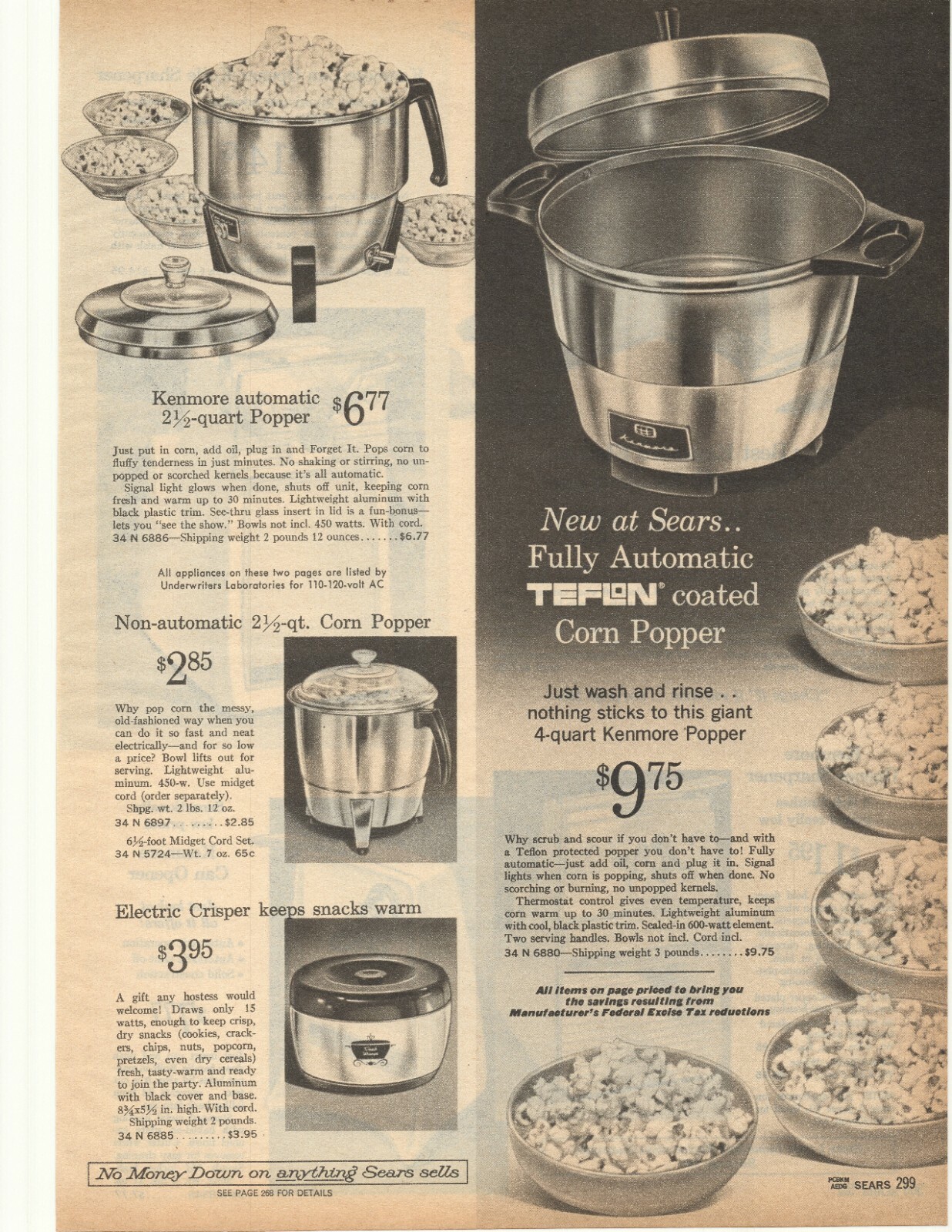 1965 Sears Corn Popper, Kenmore Can Opener Knife Sharpener Double Sided Sears AD