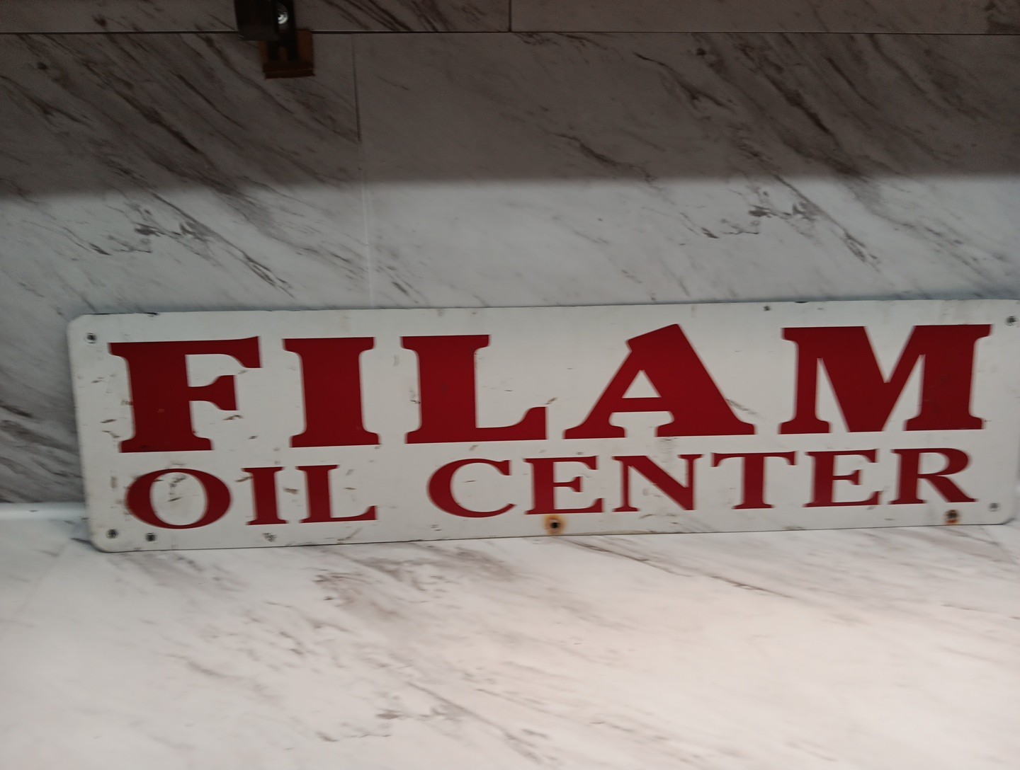 Vintage Home Made Oil Center Sign 2 Sided Age Unknown Estate Find 6×24