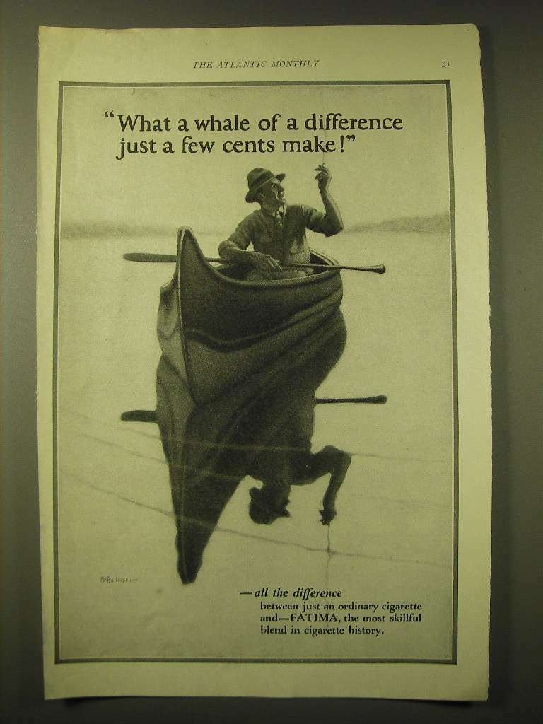 1924 Fatima Cigarettes Ad – Whale of a difference just a few cents make!