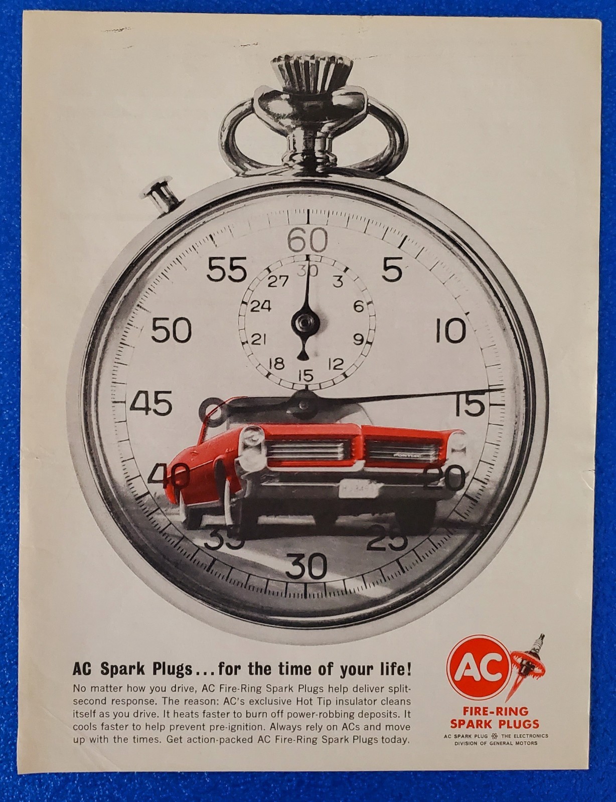 1964 CLASSIC AC DELCO FIRE RING SPARK PLUGS GENERAL MOTORS GM ORIGINAL PRINT AD