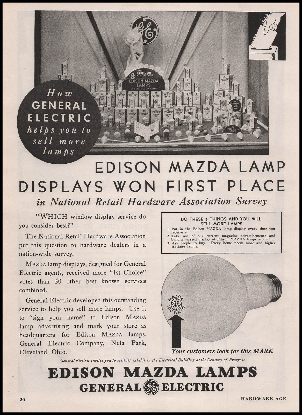 1934 Edison Mazda Lamps Hardware Store Display Photo 1st Place Winner Print Ad