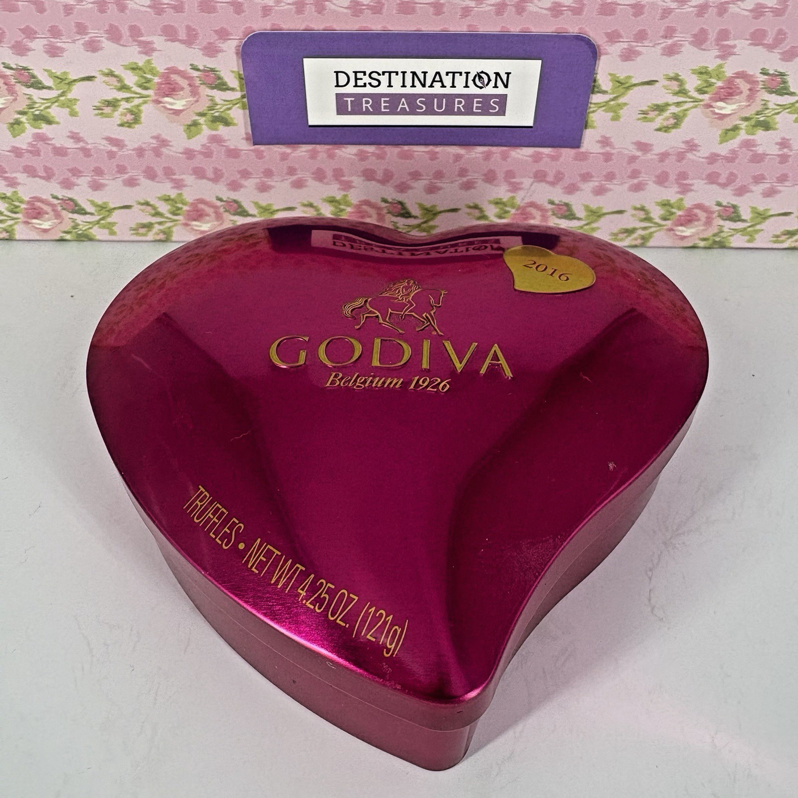 Godiva Chocolate 2016 Valentine Small Metal Dk Pink Heart Truffle Tin Excellent
