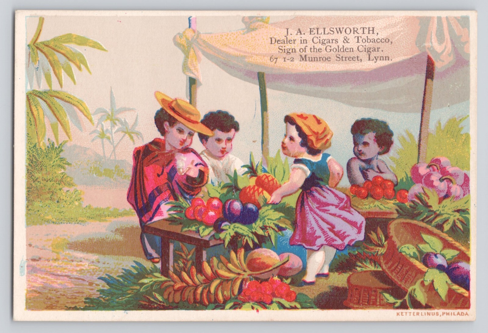 Victorian Trade Card Lynn MA Munroe Street J A Ellsworth Cigars & Tobacco