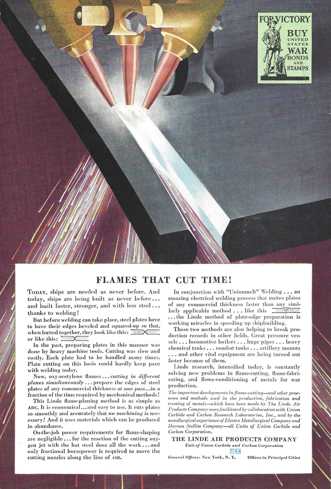 1943 The Linde Air Products Company Vintage Color Print Ad WWII Ephemera