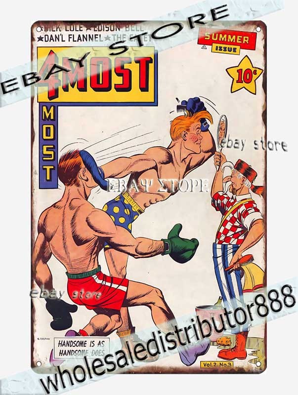 1940s Four Most Boxing Action Comic Tin Sign plaque unframed art