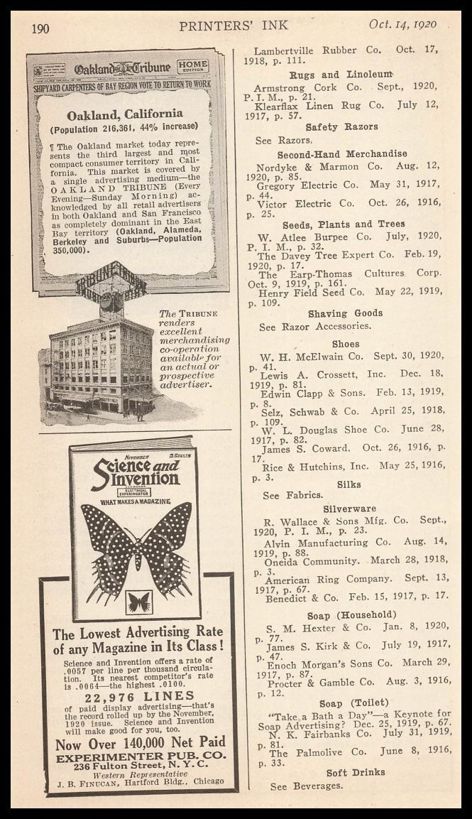 1920 Oakland Tribune Newspaper Building Population 216,361 44% Increase Print Ad