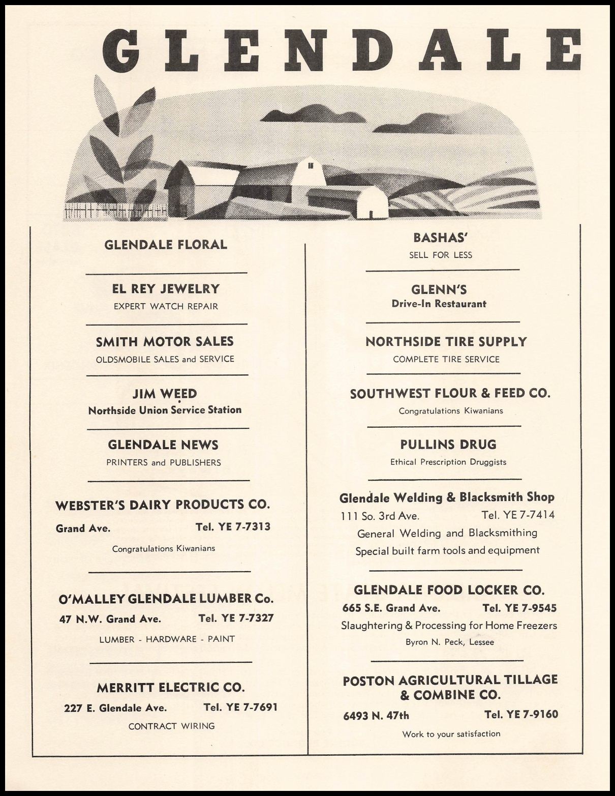 1954 Glendale Arizona El Rey Jewelry Glenn’s Drive Inn Restaurant Print Ad