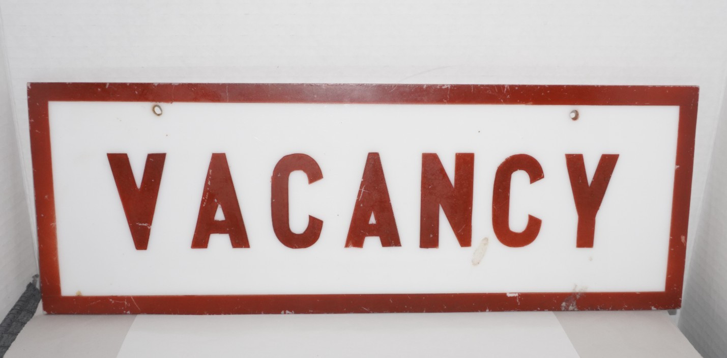 1960’s Vacancy Lucite Hard Plastic Boarding House Motel Sign 17×6